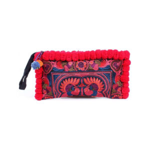 Hmong Birds and Pom Poms Clutch red