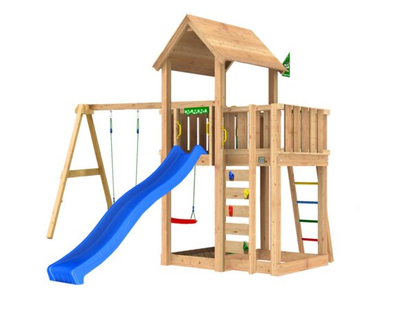 Jungle Gym - Legetårn Jungle Gym Mansion 2.1 m/2-Swing Module 220 og blå rutsjebane