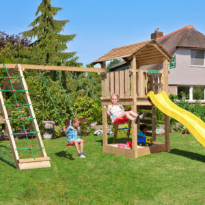 Jungle Gym - Legetårn Jungle Gym Cottage 2.1 m/2-Climb Modul 220 og gul rutschebane