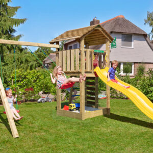 Jungle Gym - Legetårn Jungle Gym Cottage 2.1 m/2-Swing Modul 220 og gul rutschebane