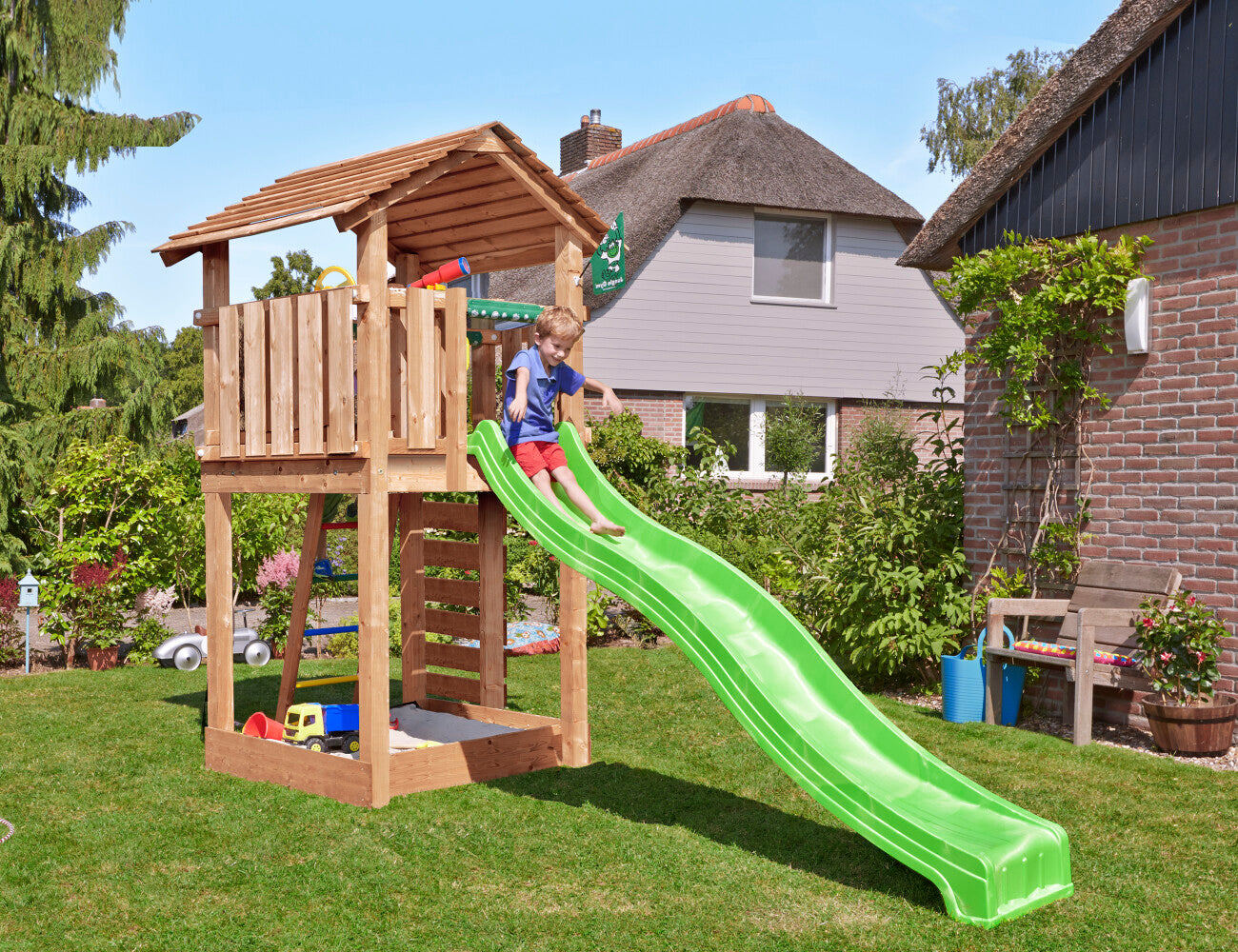 Jungle Gym - Legetårn Jungle Gym Cottage 2.1 m/grøn rutschebane