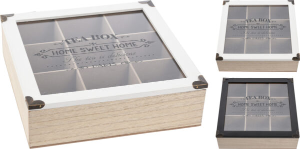 Teboks i træ 24x24 cm sort eller hvid - Hvid