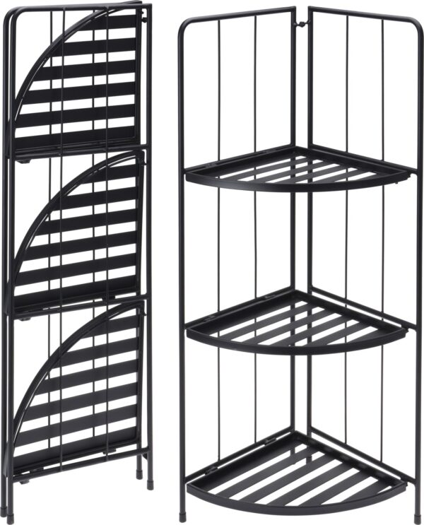 Plantereol - sort metal m. 3 hylder, hjørne H90cm