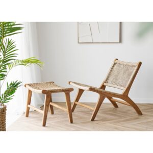 House Nordic  -  Derby Loungestol & Skammel i teak/PE rattan  -  Natur  -  60Ã80Ã73 cm